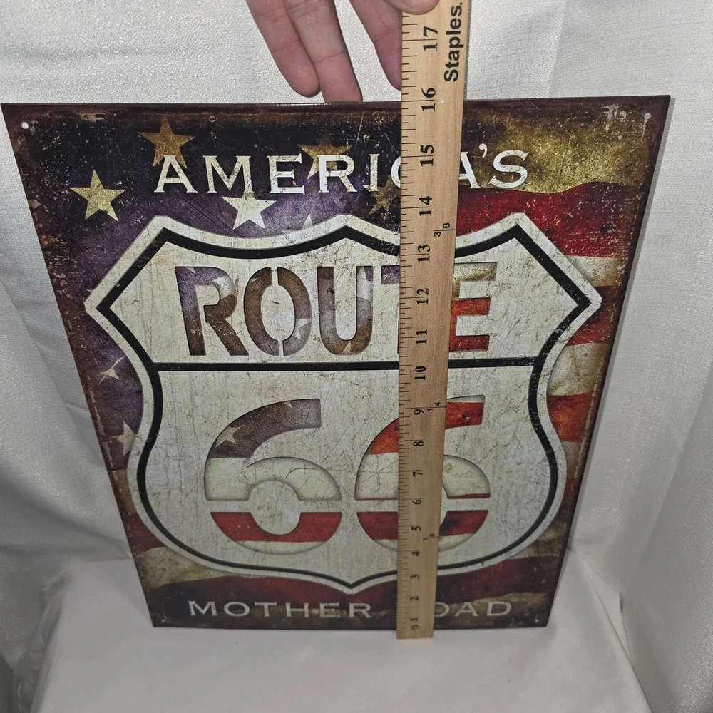 Route 66 Mother Road Metal Sign Vintage American Flag‎ Tin Wall Art 16x12.5